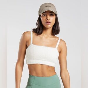 Gymshark White Cream Fuzzy Crop Top X Whitney‎ Simmons M